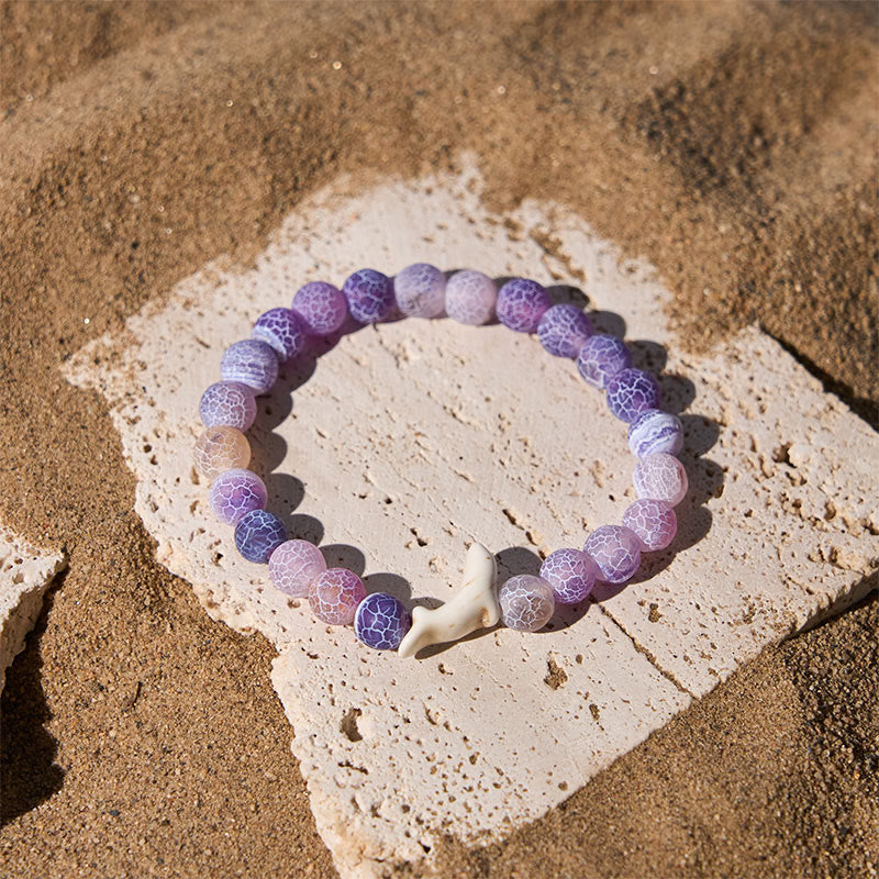Wear FengShui Natural Stone Dolphin Crackle Agate Tourmaline Courage Bracelet