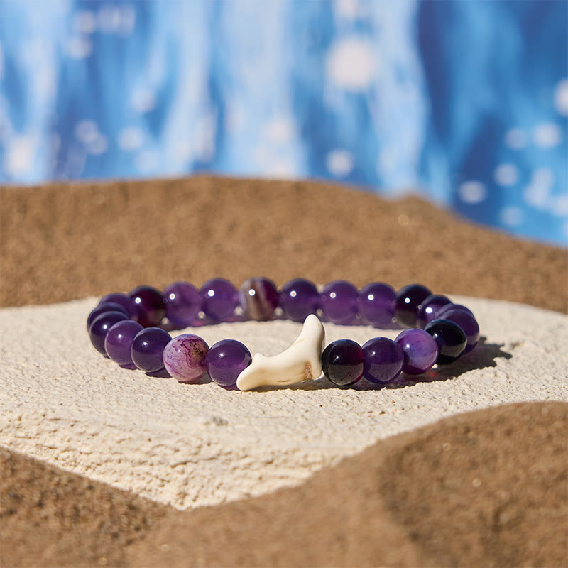 Wear FengShui Natural Stone Dolphin Crackle Agate Tourmaline Courage Bracelet