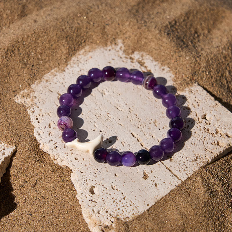 Wear FengShui Natural Stone Dolphin Crackle Agate Tourmaline Courage Bracelet