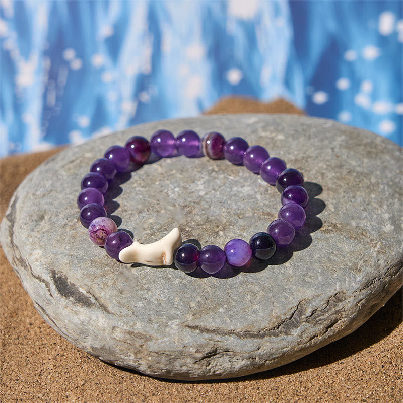 Wear FengShui Natural Stone Dolphin Crackle Agate Tourmaline Courage Bracelet