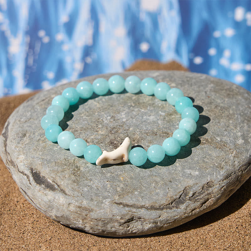 Wear FengShui Natural Stone Dolphin Crackle Agate Tourmaline Courage Bracelet