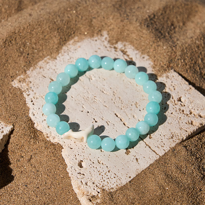 Wear FengShui Natural Stone Dolphin Crackle Agate Tourmaline Courage Bracelet