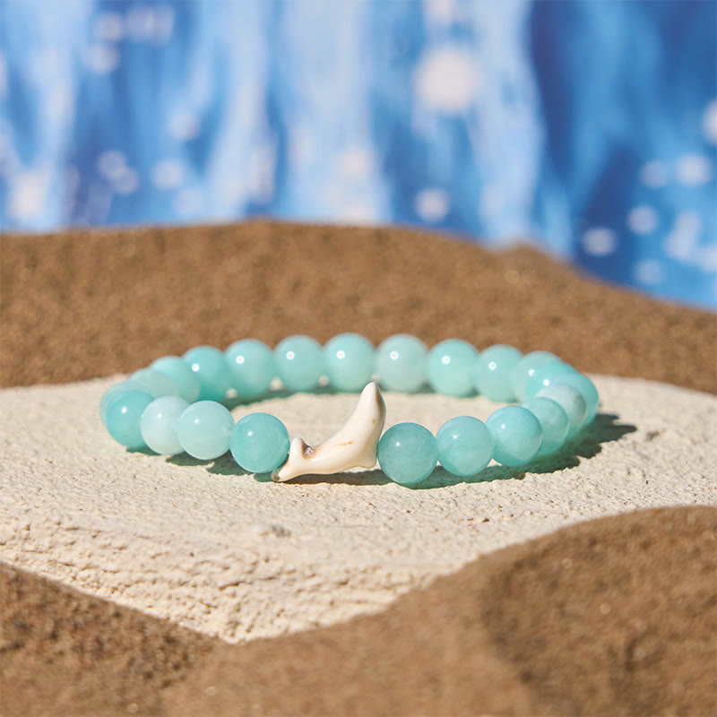 Wear FengShui Natural Stone Dolphin Crackle Agate Tourmaline Courage Bracelet