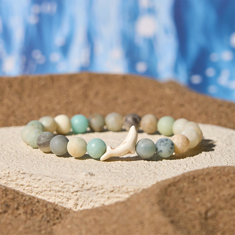 Wear FengShui Natural Stone Dolphin Crackle Agate Tourmaline Courage Bracelet