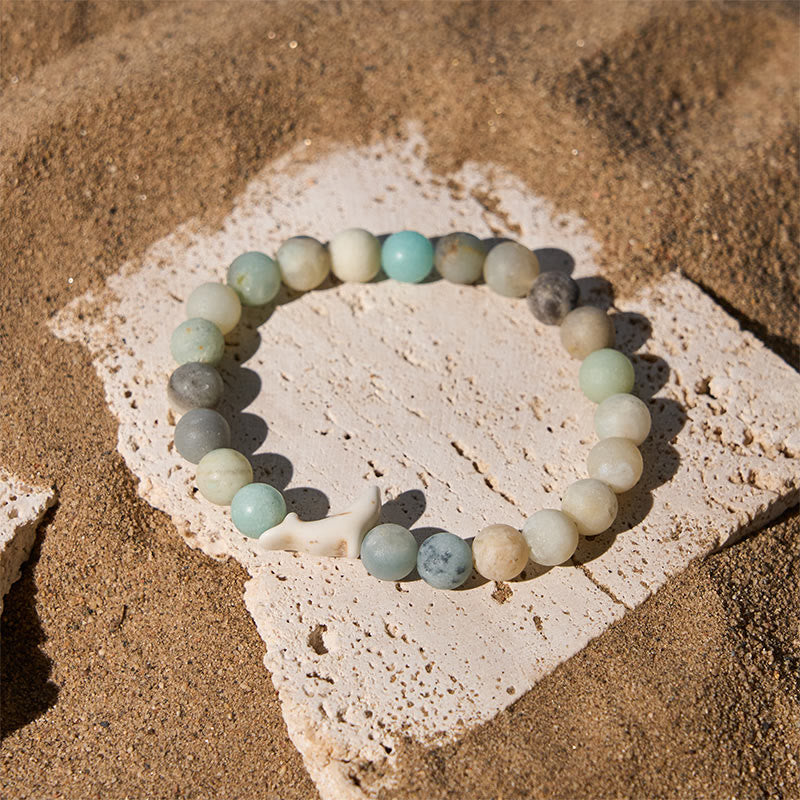 Wear FengShui Natural Stone Dolphin Crackle Agate Tourmaline Courage Bracelet