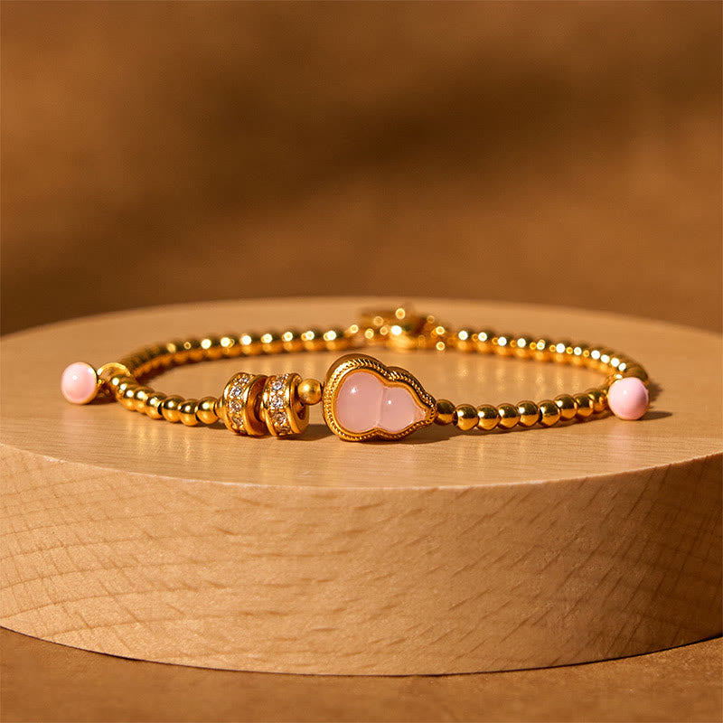 Wear FengShui Copper Brass Plated 24k Gold Beads Gourd Wealth Bracelet