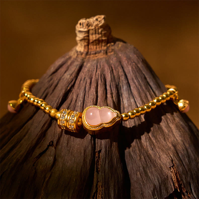 Wear FengShui Copper Brass Plated 24k Gold Beads Gourd Wealth Bracelet