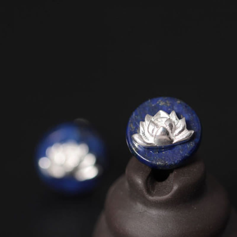 Wear FengShui Lazurite 925 Sterling Silver Lotus Pattern Enlightenment Earrings
