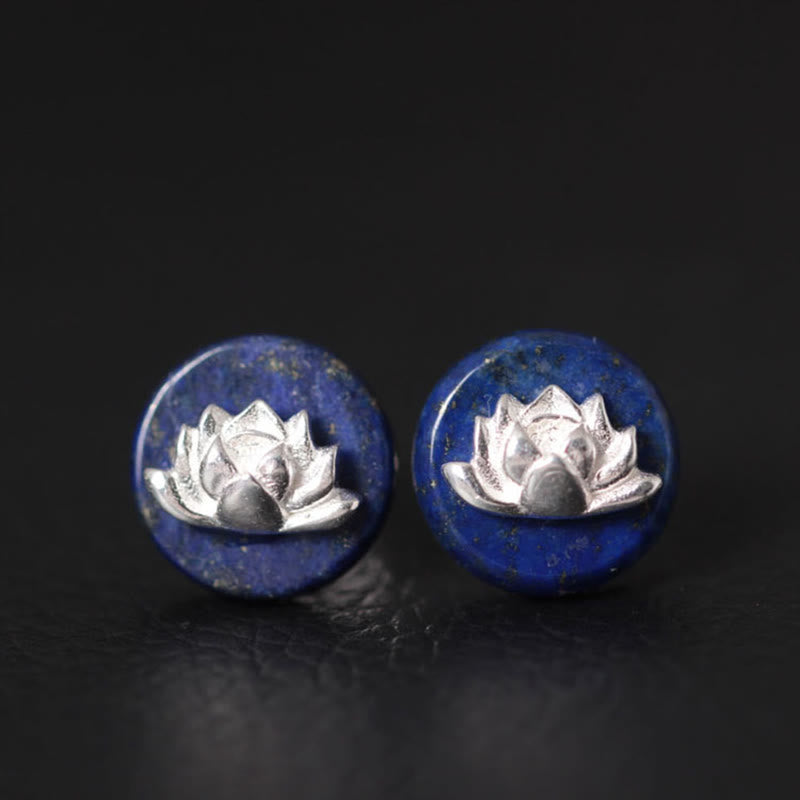Wear FengShui Lazurite 925 Sterling Silver Lotus Pattern Enlightenment Earrings