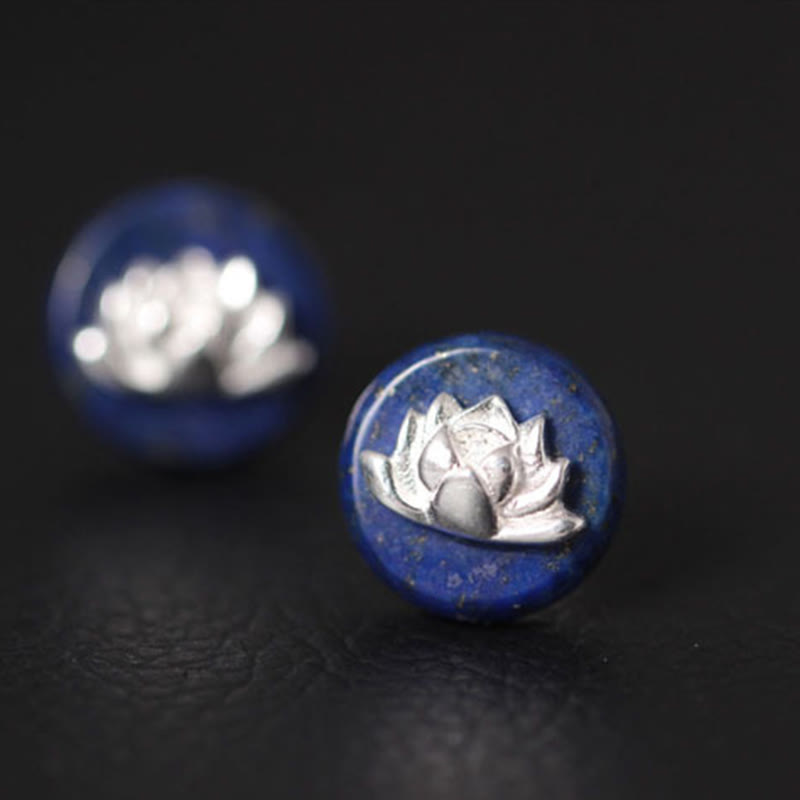 Wear FengShui Lazurite 925 Sterling Silver Lotus Pattern Enlightenment Earrings