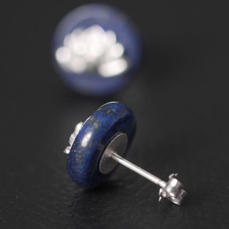 Wear FengShui Lazurite 925 Sterling Silver Lotus Pattern Enlightenment Earrings