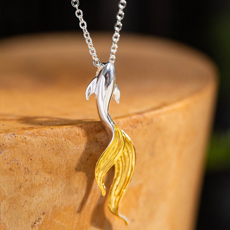 Wear FengShui 925 Sterling Silver Golden Koi Fish Luck Necklace Pendant
