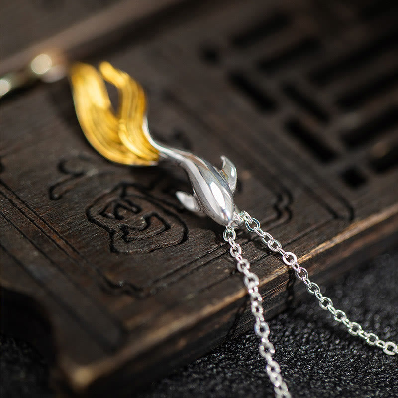 Wear FengShui 925 Sterling Silver Golden Koi Fish Luck Necklace Pendant