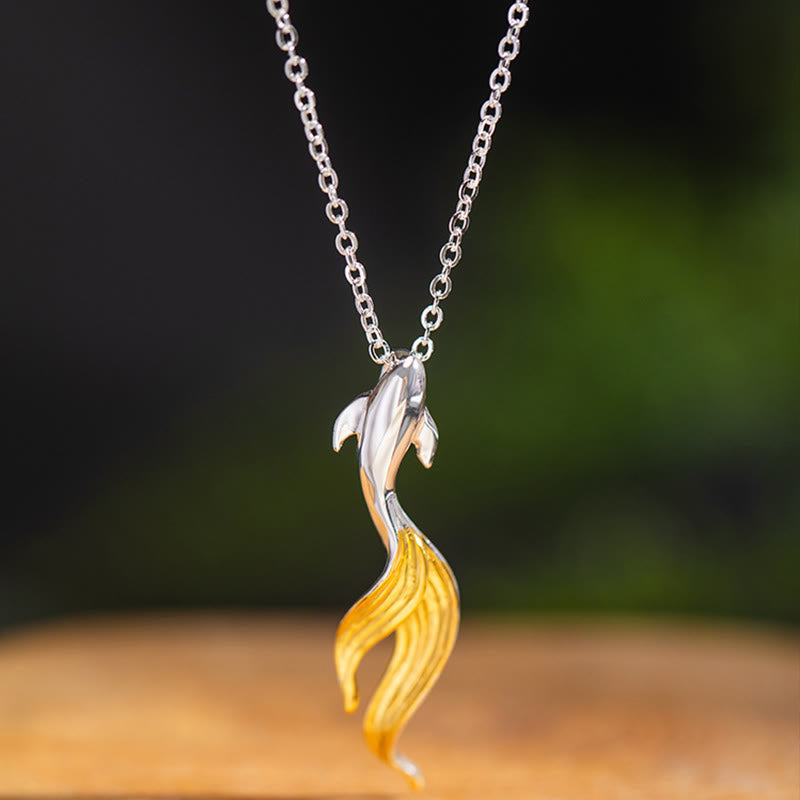Wear FengShui 925 Sterling Silver Golden Koi Fish Luck Necklace Pendant