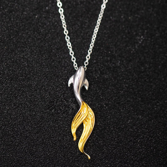 Wear FengShui 925 Sterling Silver Golden Koi Fish Luck Necklace Pendant