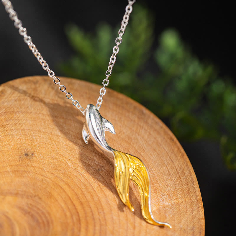 Wear FengShui 925 Sterling Silver Golden Koi Fish Luck Necklace Pendant