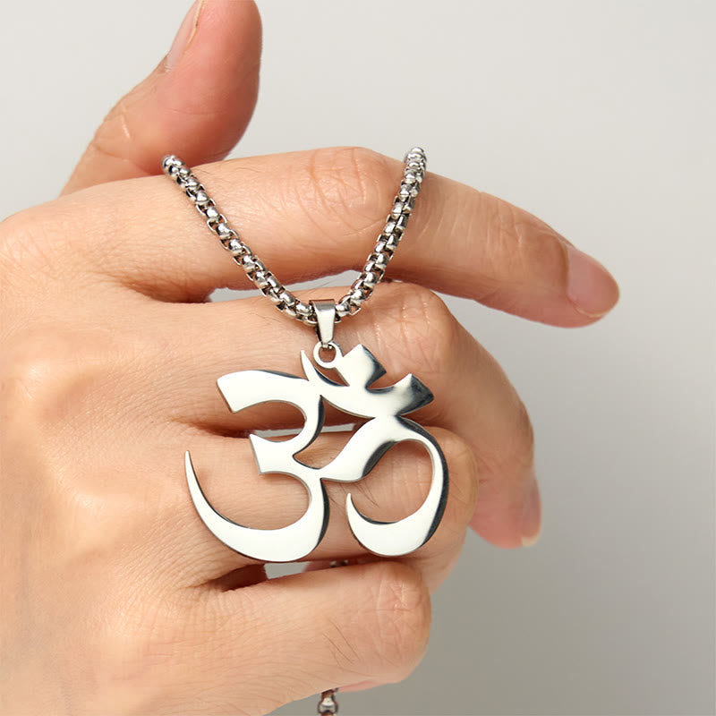 Wear FengShui Om Symbol Mantra Stainless Steel Focus Necklace Pendant