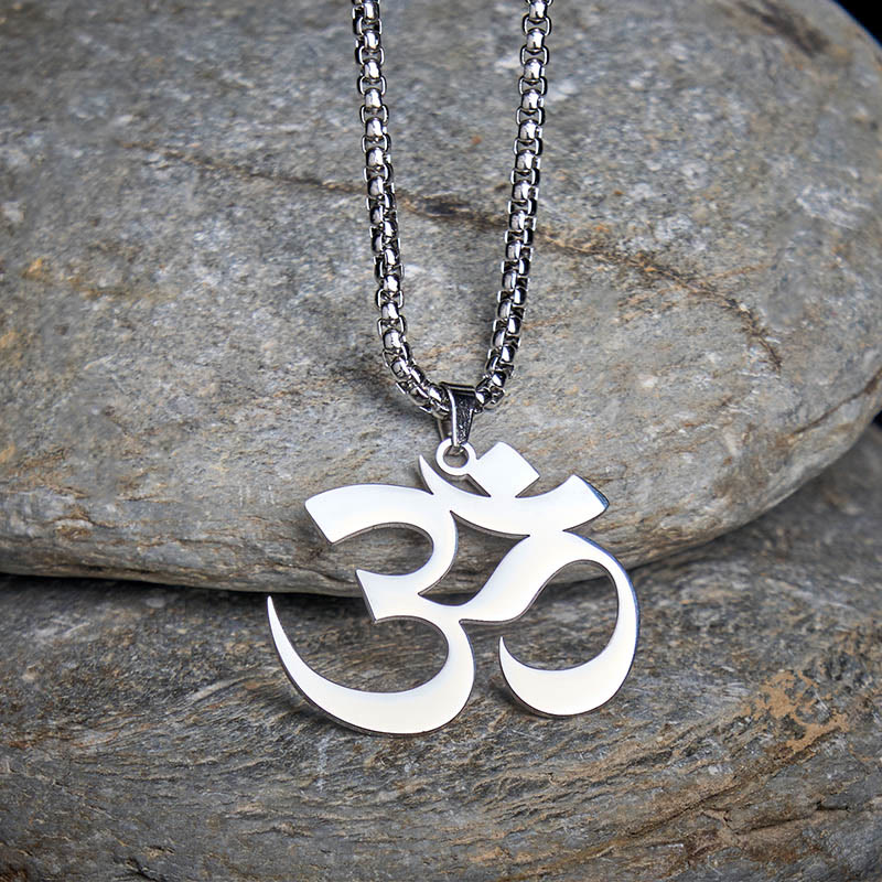 Wear FengShui Om Symbol Mantra Stainless Steel Focus Necklace Pendant