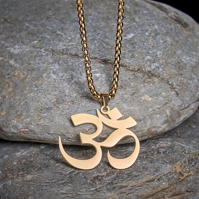 Wear FengShui Om Symbol Mantra Stainless Steel Focus Necklace Pendant