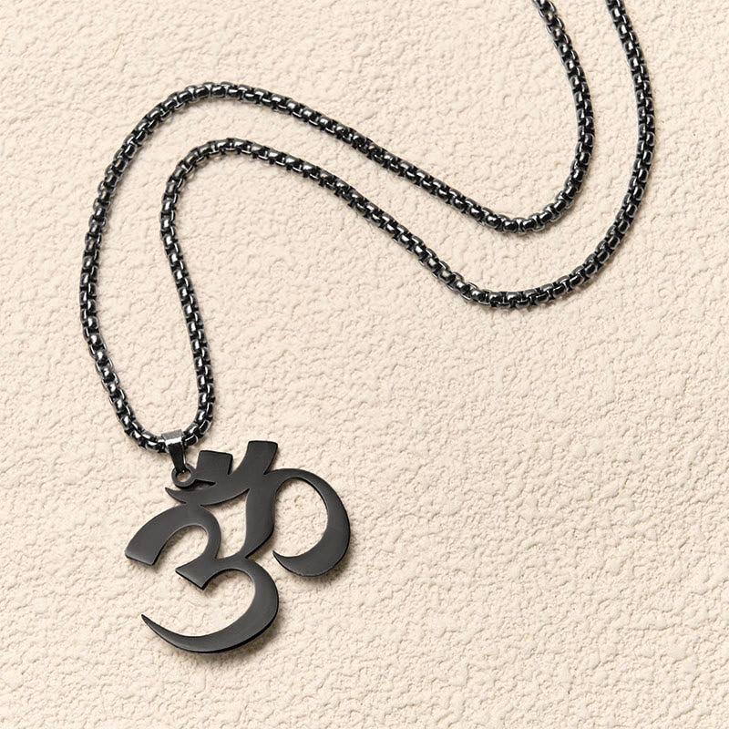 Wear FengShui Om Symbol Mantra Stainless Steel Focus Necklace Pendant