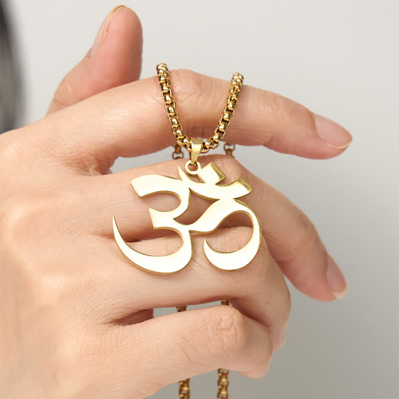 Wear FengShui Om Symbol Mantra Stainless Steel Focus Necklace Pendant