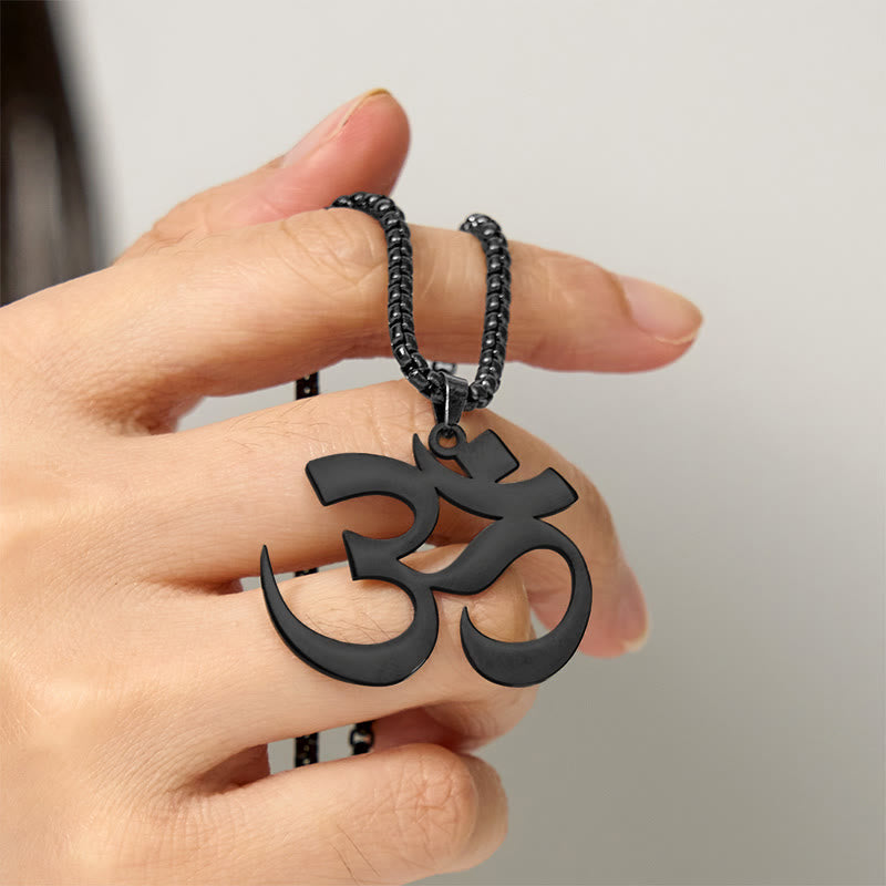 Wear FengShui Om Symbol Mantra Stainless Steel Focus Necklace Pendant