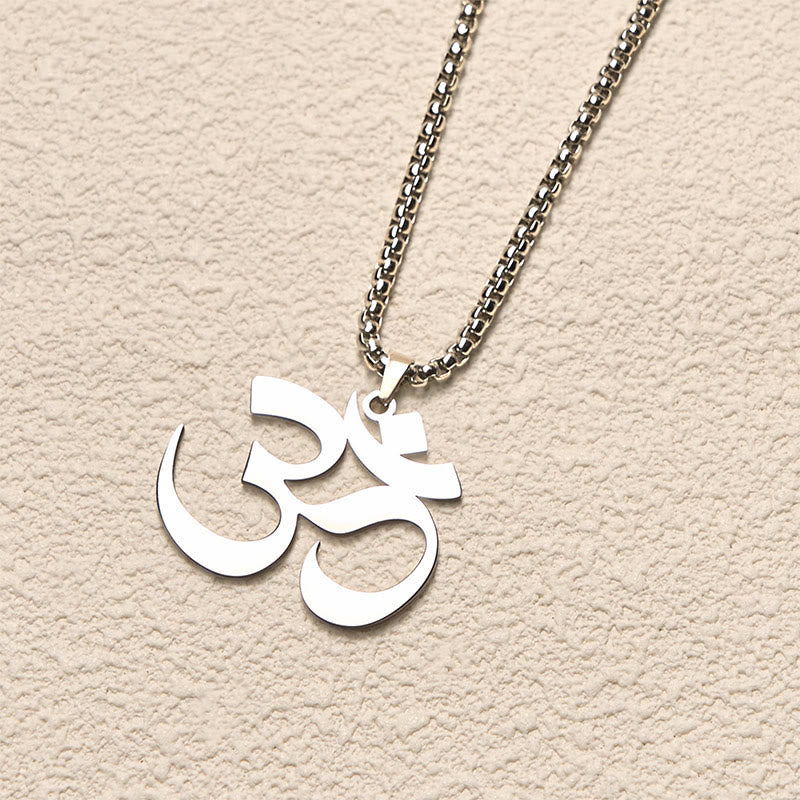 Wear FengShui Om Symbol Mantra Stainless Steel Focus Necklace Pendant