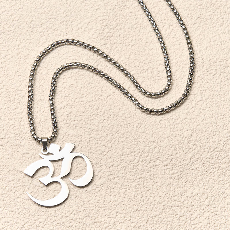 Wear FengShui Om Symbol Mantra Stainless Steel Focus Necklace Pendant