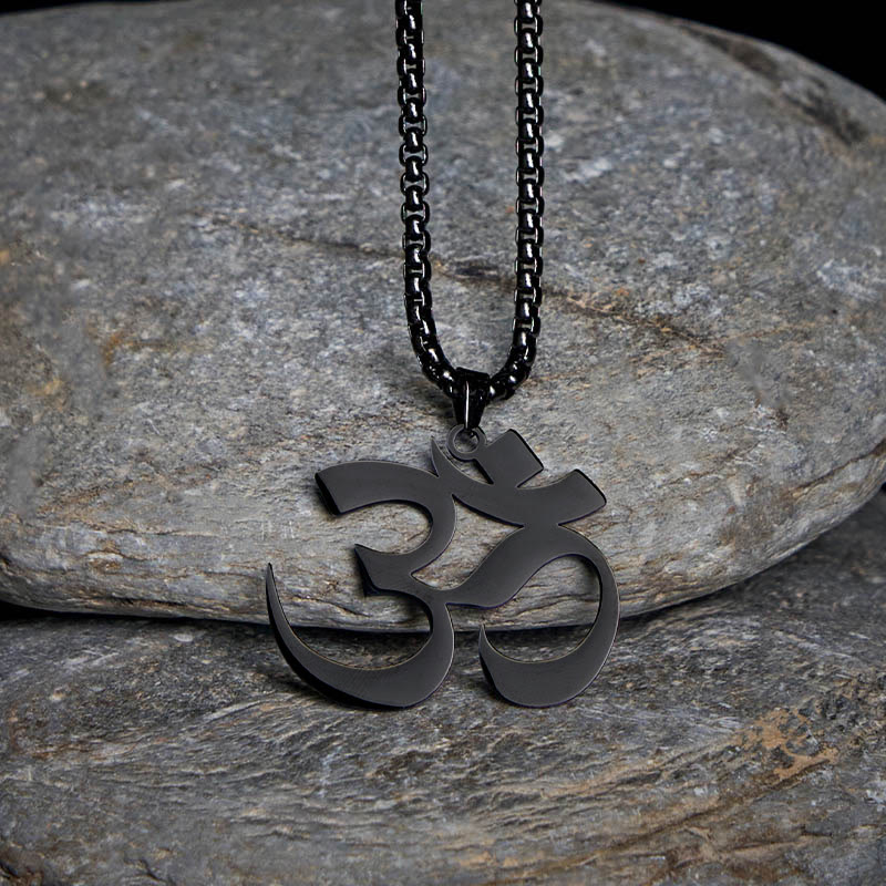 Wear FengShui Om Symbol Mantra Stainless Steel Focus Necklace Pendant