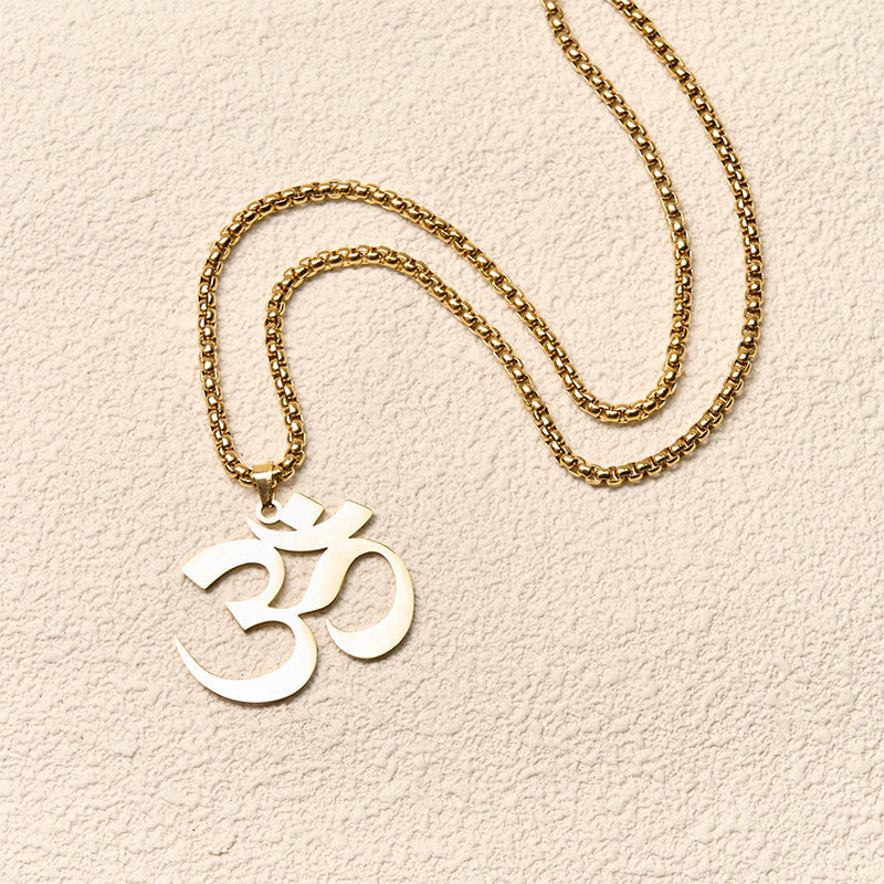 Wear FengShui Om Symbol Mantra Stainless Steel Focus Necklace Pendant