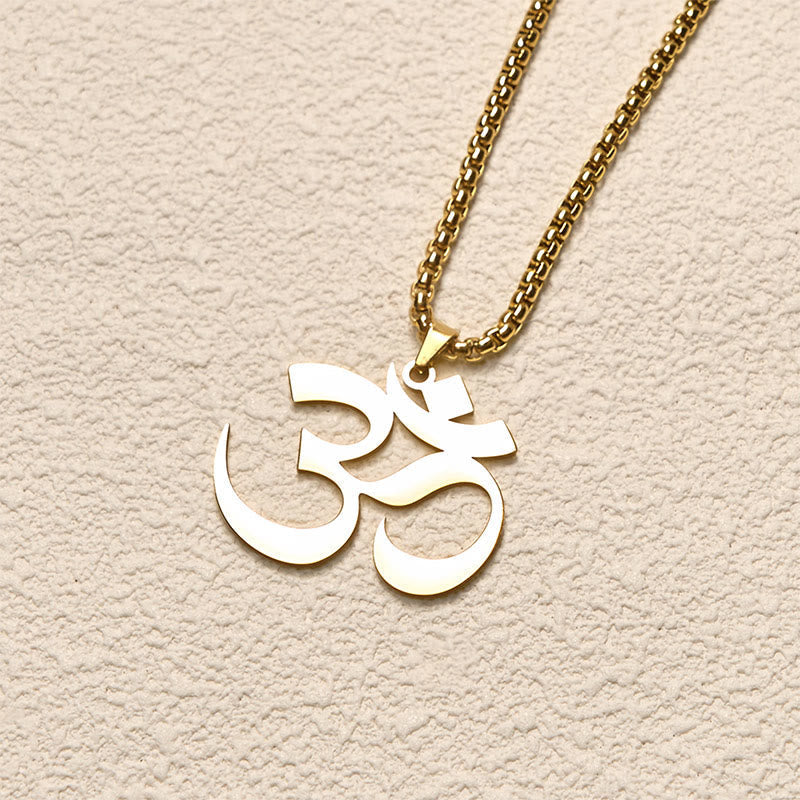 Wear FengShui Om Symbol Mantra Stainless Steel Focus Necklace Pendant