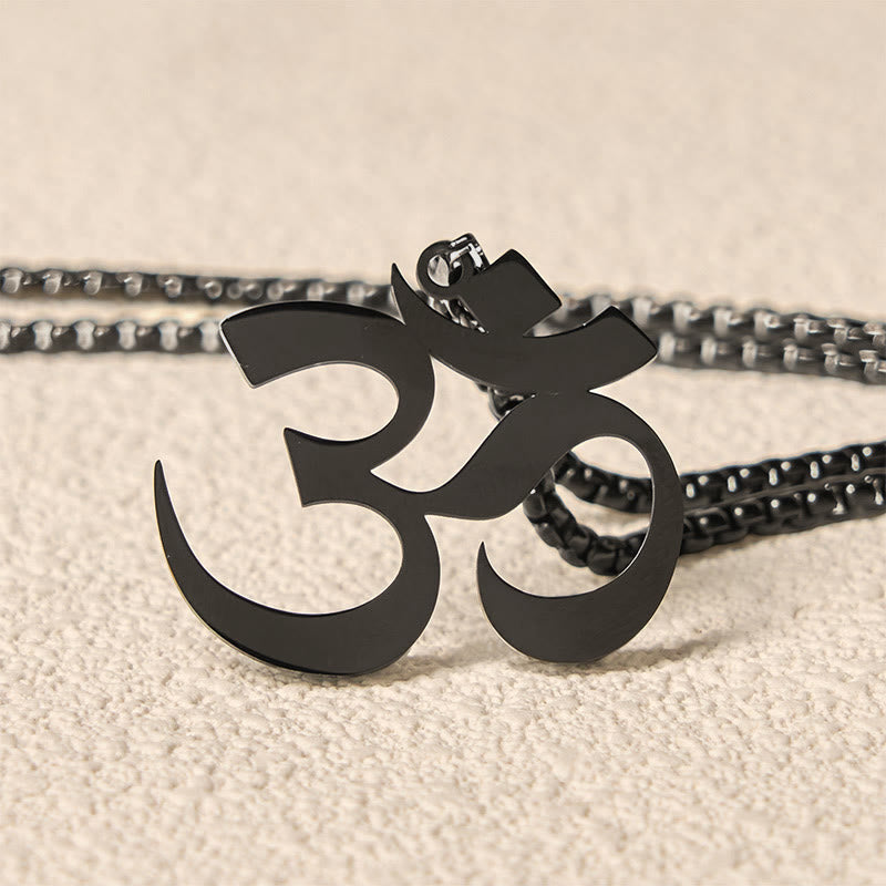 Wear FengShui Om Symbol Mantra Stainless Steel Focus Necklace Pendant