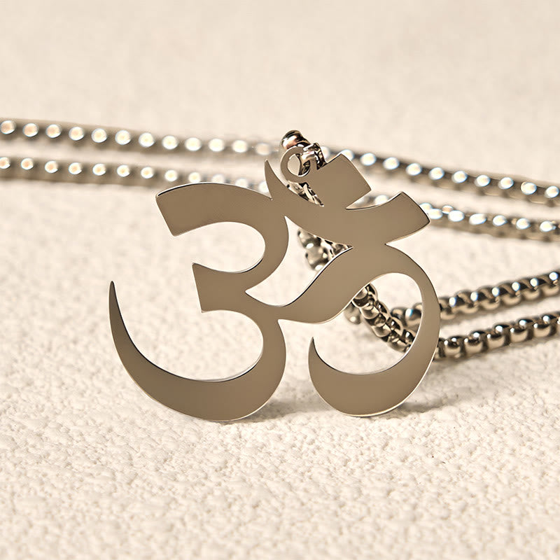 Wear FengShui Om Symbol Mantra Stainless Steel Focus Necklace Pendant