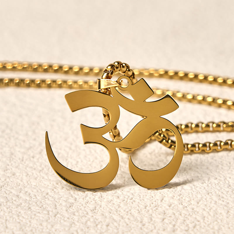 Wear FengShui Om Symbol Mantra Stainless Steel Focus Necklace Pendant
