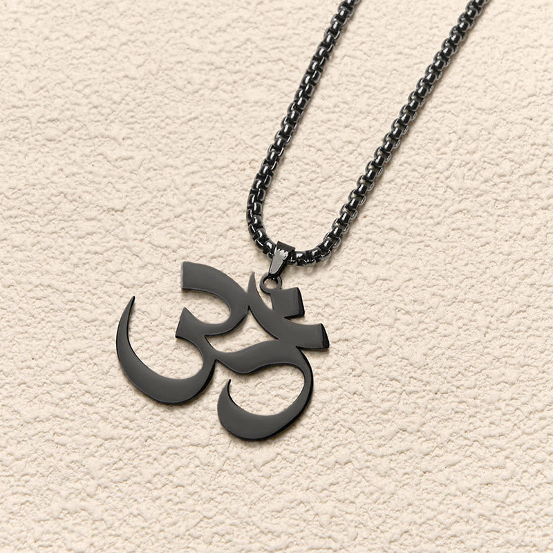 Wear FengShui Om Symbol Mantra Stainless Steel Focus Necklace Pendant