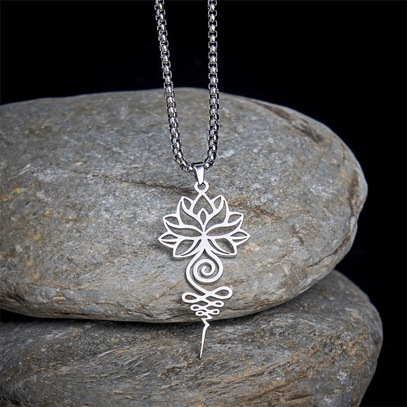 Wear FengShui Lotus Unalome Chakra Symbol Design Stainless Steel Enlightenment Necklace Pendant