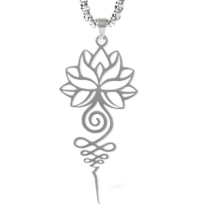 Wear FengShui Lotus Unalome Chakra Symbol Design Stainless Steel Enlightenment Necklace Pendant