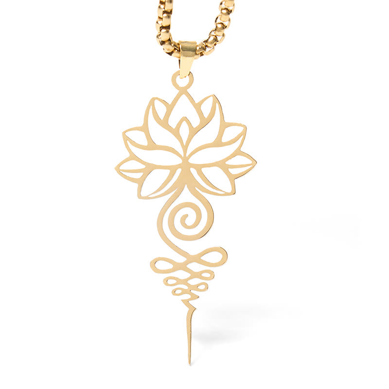 Wear FengShui Lotus Unalome Chakra Symbol Design Stainless Steel Enlightenment Necklace Pendant
