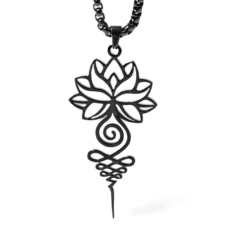 Wear FengShui Lotus Unalome Chakra Symbol Design Stainless Steel Enlightenment Necklace Pendant