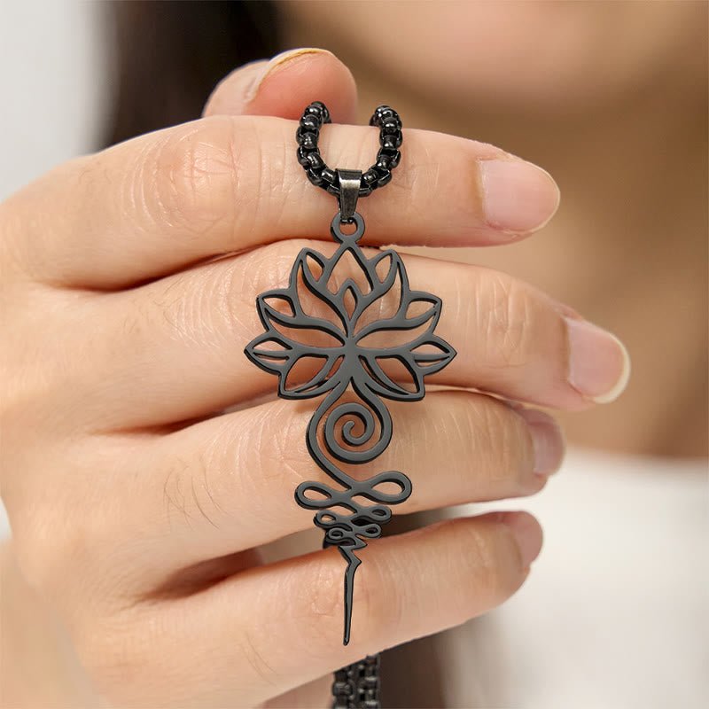 Wear FengShui Lotus Unalome Chakra Symbol Design Stainless Steel Enlightenment Necklace Pendant