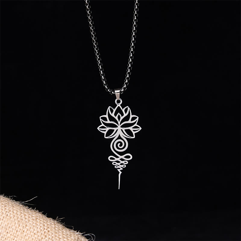 Wear FengShui Lotus Unalome Chakra Symbol Design Stainless Steel Enlightenment Necklace Pendant