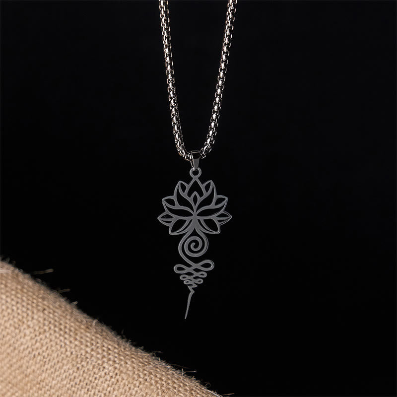Wear FengShui Lotus Unalome Chakra Symbol Design Stainless Steel Enlightenment Necklace Pendant