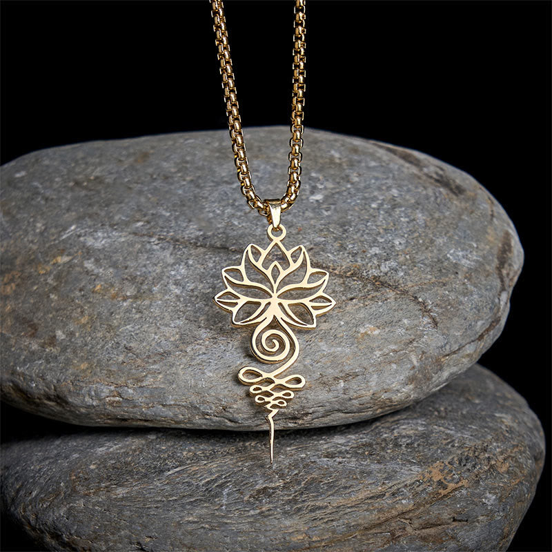 Wear FengShui Lotus Unalome Chakra Symbol Design Stainless Steel Enlightenment Necklace Pendant