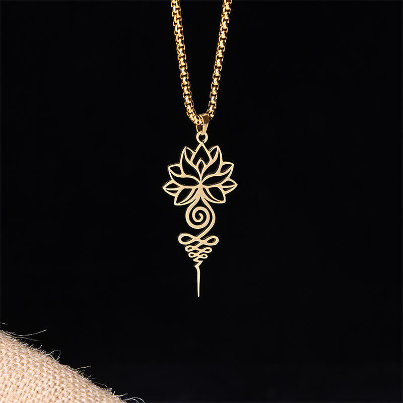 Wear FengShui Lotus Unalome Chakra Symbol Design Stainless Steel Enlightenment Necklace Pendant