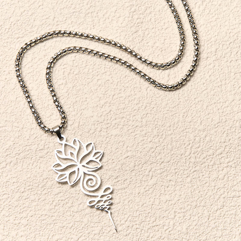 Wear FengShui Lotus Unalome Chakra Symbol Design Stainless Steel Enlightenment Necklace Pendant