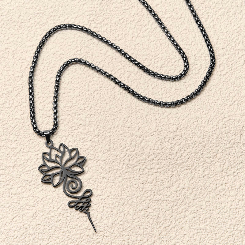 Wear FengShui Lotus Unalome Chakra Symbol Design Stainless Steel Enlightenment Necklace Pendant