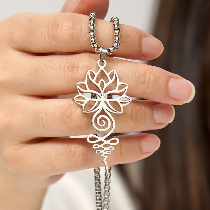 Wear FengShui Lotus Unalome Chakra Symbol Design Stainless Steel Enlightenment Necklace Pendant