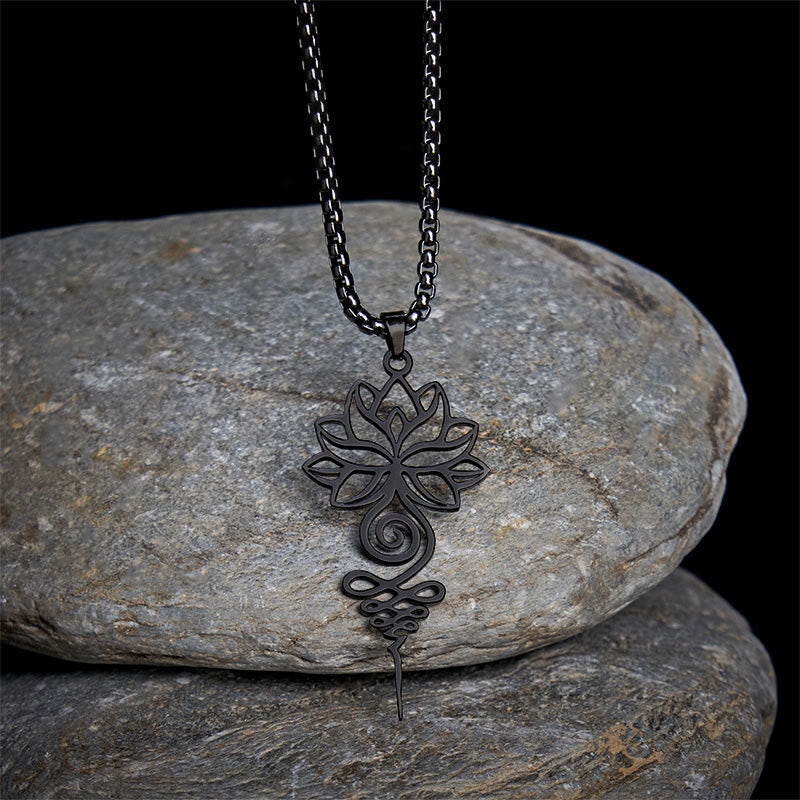 Wear FengShui Lotus Unalome Chakra Symbol Design Stainless Steel Enlightenment Necklace Pendant