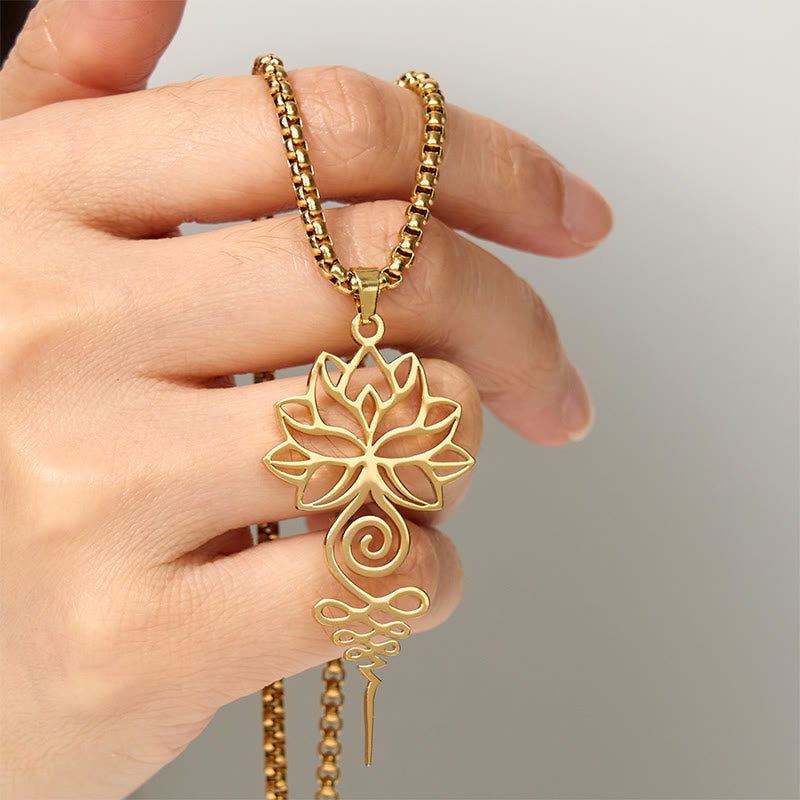 Wear FengShui Lotus Unalome Chakra Symbol Design Stainless Steel Enlightenment Necklace Pendant