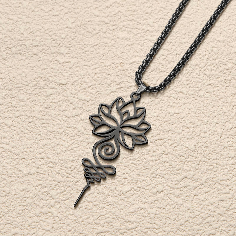 Wear FengShui Lotus Unalome Chakra Symbol Design Stainless Steel Enlightenment Necklace Pendant